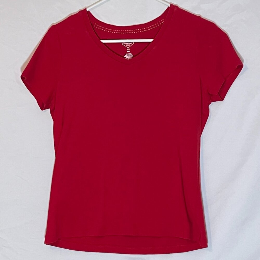 Plain Red Cotton V-Neck T